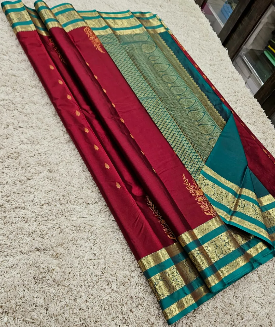 Kanchi Heritage Coin Butta Contrast Panel Mixed Silk Saree